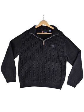 Chaps Men's Cable Knit Sweater XL Charcoal Gray 1/4 Zip Pullover Warm Cotton...
